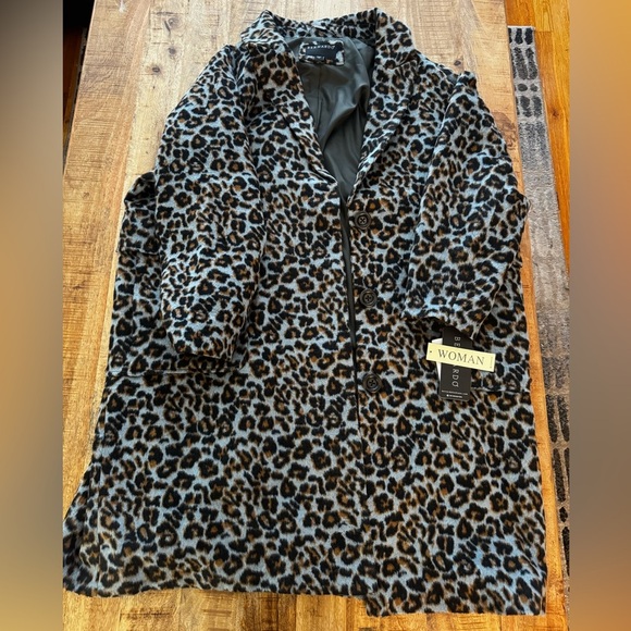 Bernardo blue brown Leopard animal Print maxi faux wool Coat plus size 3X - Picture 1 of 9